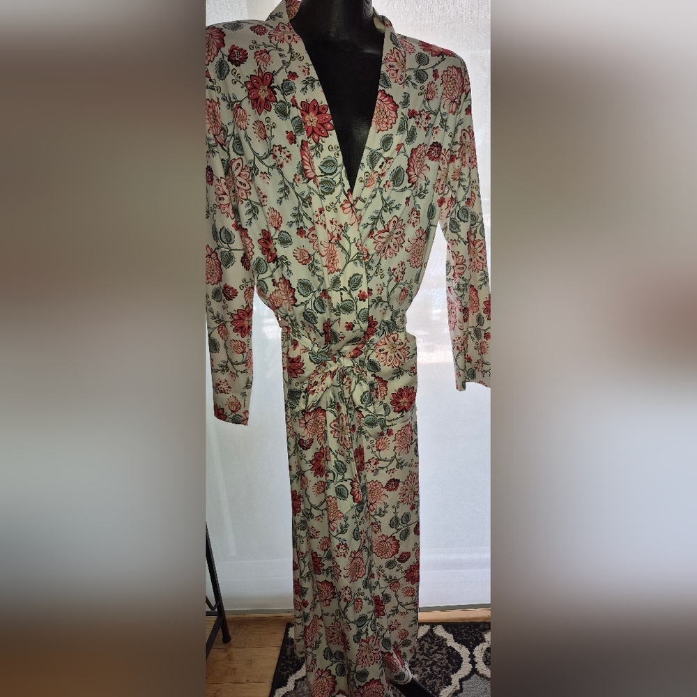 Lands' End Womens Cotton Long Sleeve Robe Size M (10-12) Long W/ Floral Design